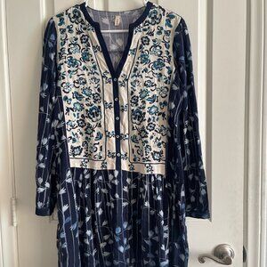 Tiny Blue Floral Linen Dress